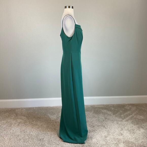One Shoulder Evening Gown Green Size 14 Sleeveless Side Slit by Laundry - Picture 6 of 12